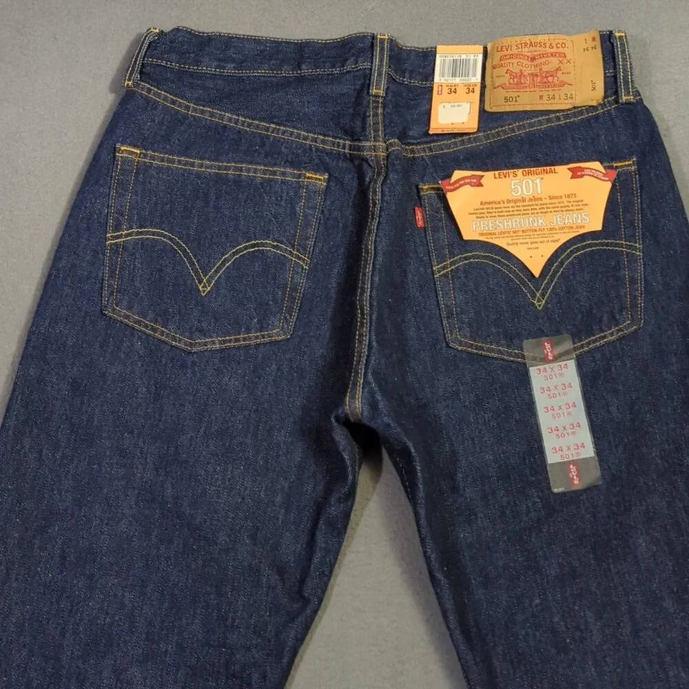 Levi's VTG Jeans Men's 34x34 Blue Deadstock 501 Straight Button Fly Denim Y2K